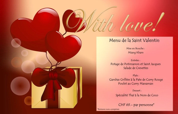 Menu Saint Valentin 2024
Réservation obligatoire
2 Personnes minimum